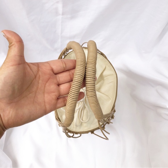 J.CREW | NWT SEDONA BASKET LEATHER CANVAS DRAWSTRING BAG IN MACADAMIA - Picture 12 of 15